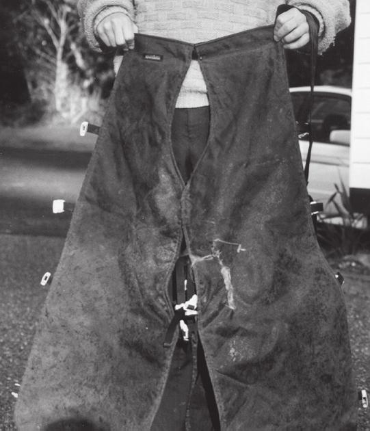 Chainsaw chaps Note that chainsaw protective legwear should not be worn to fire operations unless the wearer is operating a chainsaw.