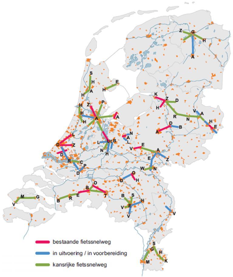The Netherlands Originally birth of fietsrouten at late 1970s (Den Haag, Tilburg) Actual 14 realized bicycle highway projects all over the country In most cases radial