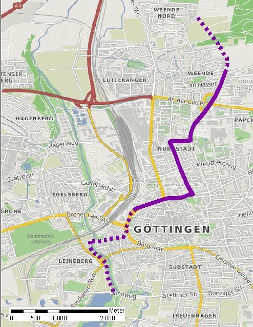 Bicycle Highway Göttingen Modal project from the metropolitan region basic studies Declared as trial route for electric bikes and their infrastructural needs Length: ca.