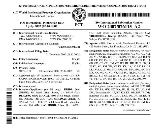 PDF Front Page of Patent INID codes Classifications