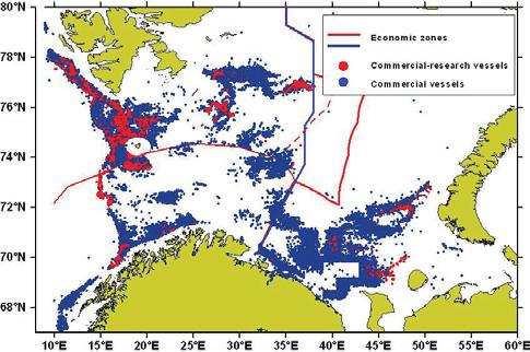 Figure 4.4.1.6. Location of Russian fishing and research-fishing vessels with observers on board in the Barents Sea and adjacent waters in 2011. 4.4.1.2 Discards The level of discarding in the fisheries is not known, and no discards are accounted for in the assessments.