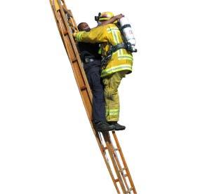 The victim is now face-to-face with the rescuer on the ladder. - The rescuer will grasp the rungs with both hands and raise up one knee to support the victim.
