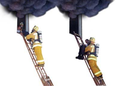 29 FIGURE #8 FIGURE #9 VICTIM REMOVAL DOWN A LADDER WITH THREE RESCUERS - The rescuer on the ladder takes a position at the top of the ladder just below the windowsill.
