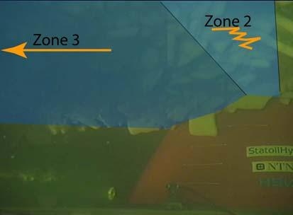 Then the bending continued only in zone 1, and the two other zones appeared. Zone 2 corresponded to a failure zone and zone 3 to a rubble plug pushed forward by the cone.
