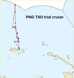 The Tonga-based multipurpose vessel Pacific Sunrise was chartered for the cruise. A total of 6,174 tuna (6,014 bigeye, 140 yellowfin and 20 skipjack) were tagged (Table 1).