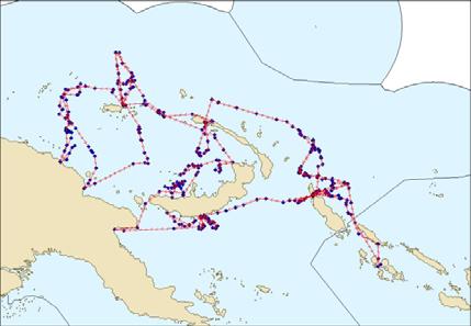 2%) 392,201 Archival 127 559 675 1,361 Figure 2. Left Panel. Distribution of tag releases during PNGTP3. The red lines show the delineation of the EEZ and sub regions. Right Panel.