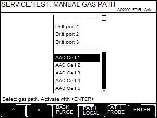 150 ACF5000 Operating instruction Connecting Gas Paths and Inserting Validation Cells Function Menu path The gas path in