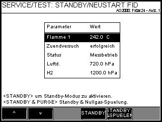 154 ACF5000 Operating instruction FID: Standby/Restart Menu path MENU Service/Test Analyzer Spec.