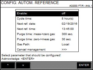 76 ACF5000 Operating instruction Adjustment: Configuration Configuring the Automatic Reference FTIR Function Menu path For the FTIR spectrometer, the automatic