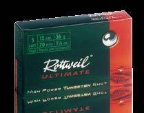 TUNGSTEN SHOTSHELLS AMMUNITION - 7 Rottweil Ultimate High Power Tungsten Shot no lead - no compromises Superior impact energy Rottweil Ultimate delivers more energy to the target than either steel or
