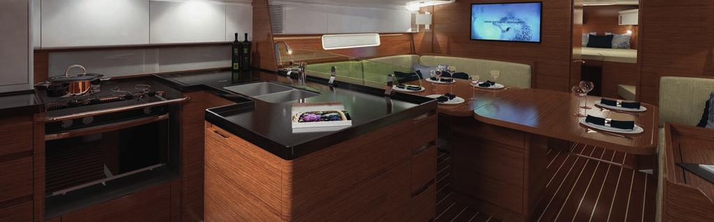 Interior finishes INTERIOR STYLE Standard fabrics Galley work tops Above: Optional interior surface options: Optional white top cupboards, veneered freeboards / lower cupboards in saloon, galley /