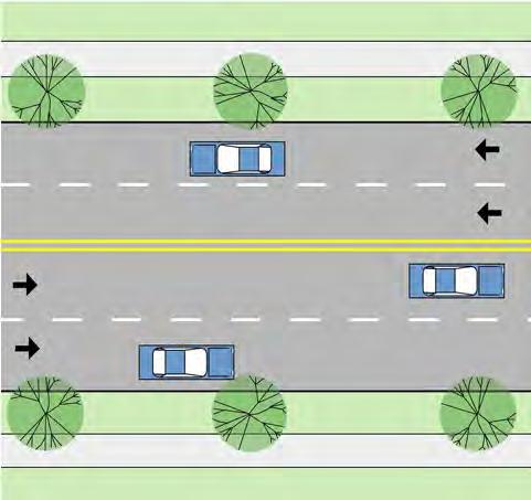 Fig. 5.3B. Four-Lane to Three-Lane Road Conversions Design Guidelines Existing Conditions Description Four-lane roads present several operational difficulties to motorists.