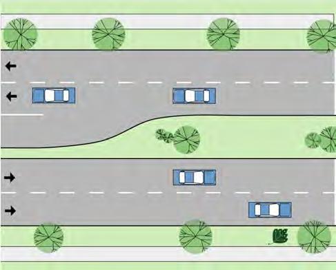 Fig. 5.3E. Four to Two-Lane Boulevard Conversions Design Guidelines Existing Conditions Description The existing condition is a four-lane boulevard with designated turn lanes.