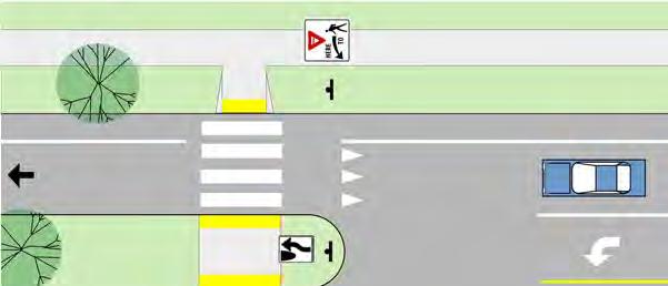 Selected Placement of Crosswalks at Tee intersections Design Guidelines On some roads it may be desirable to mark only one of the crosswalks at a Tee intersection in order to channel pedestrians to a