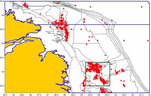 27 2 29 21 Figure 3: Spatial distribution of Div. 2J fishing effort by year.