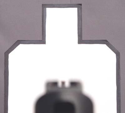 The shooter has three things to align: the front sight, rear sight and target. The front sight must be kept in sharp focus.