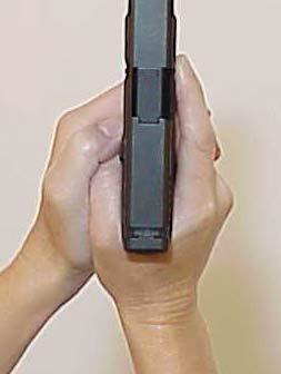 d. Thumbs: Shooters initially trained on revolvers will often use the crossed-thumbs revolver grip when transitioning to a semiautomatic pistol.