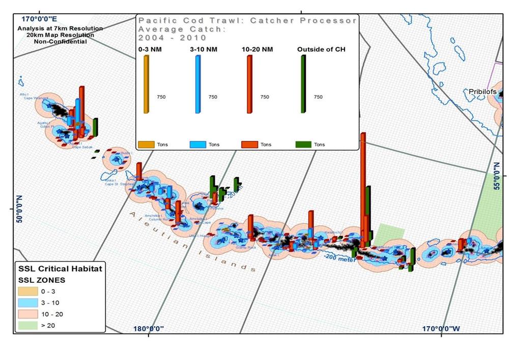 Figure 1 2004 through 2010 average location of Pacific cod harvest by trawl CPs Figure 2 2011 through 2012 average location of Pacific cod by trawl CPs Figure 3 and Figure 5 show