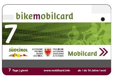 New combined ticket bikemobil Card valid throughout South Tyrol on 1 3 7 days includes public