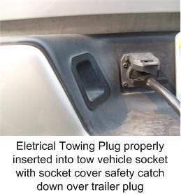 CAUTION: DO NOT tow the mobile wall without the electrical plug attached to the towing vehicle. Attach the Emergency Brake Break-a-way Lanyard to the tow vehicle.