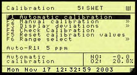 F4 Calibrations F4 from the Main Menu activates the Calibrations screen. Calibrations may be automatic or manual.