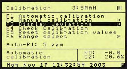 Section 7 7.7. F3 Display Deviations Figure 7-24 F3 Display deviations After every calibration, the deviations are calculated for zero and for span gas.