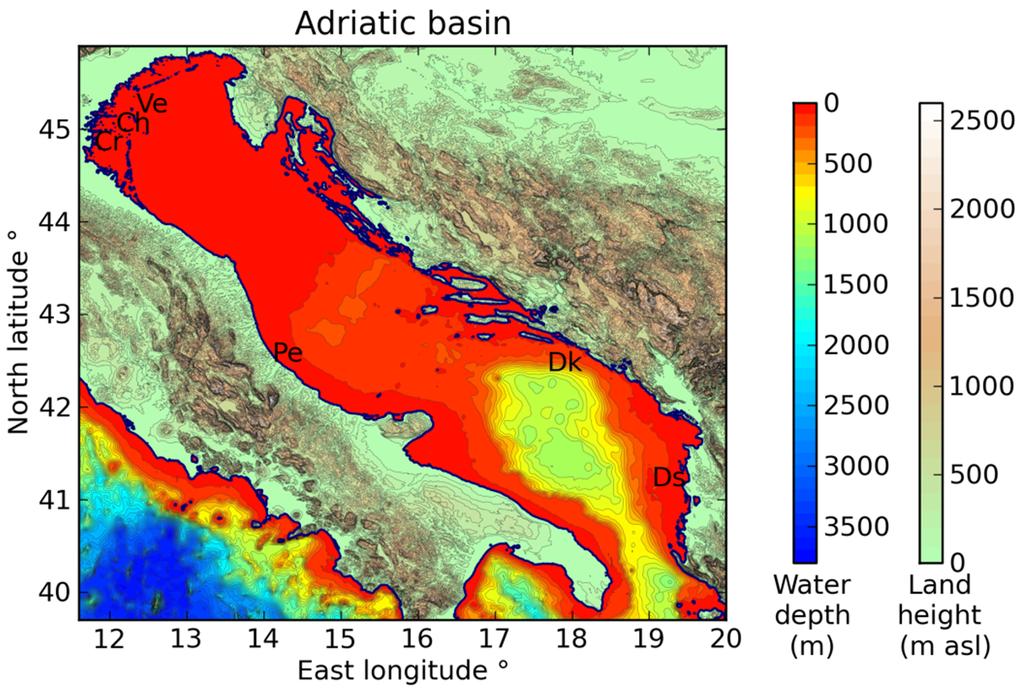 J. Mar. Sci. Eng. 2015, 3 359 Figure 3. Adriatic Sea domain. The contour interval is 100 m. Ve = Venice; Ch = Chioggia; Cr = Crespino; Pe = Pescara; Dk = Dubrovnik; Ds = Durres.