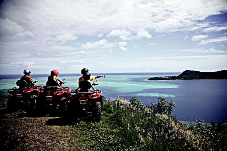 ATV / QUAD TOUR & JET SKI Discover Bora Bora Green tropical vegetation and turquoise lagoon with white sand beaches, like a living picture.