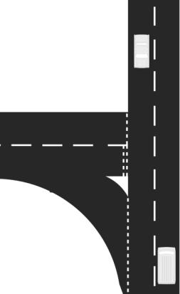 Merge Lane example 3 Filter lanes on 3 or 4 leg intersections are not recorded as merge lanes. Median crossing point - informal Divided roads only.
