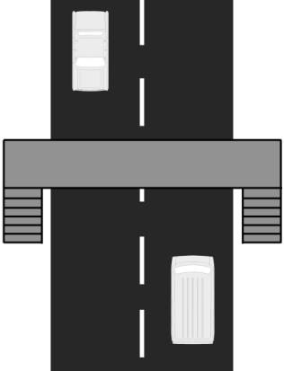 Signalised with refuge Traffic signals control pedestrian and vehicle movements; the crossing is split with a purpose built central refuge.