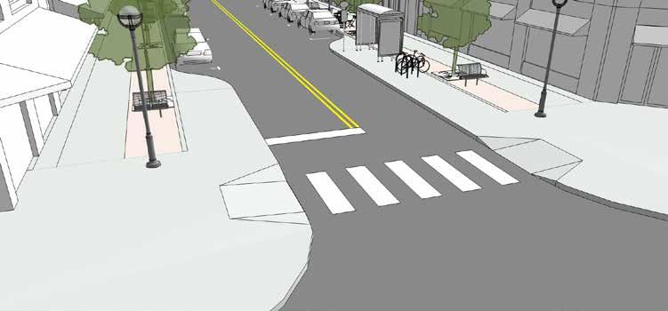[CROSSWALKS] Related Design Elements Bumpouts: Bumpouts reduce the length of crosswalks, and thus the crossing time for pedestrians.