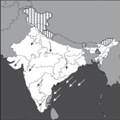 Q.3. On the outline map of India below, mark and label the following: (a) Places that receive snowfall in winter (b) The north-east monsoon with arrows (c) The place that receives the highest