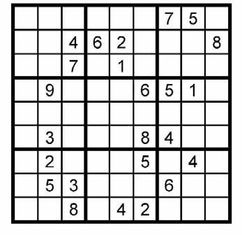 net Hablamos Español VW P090106 04/09 SUDOKU The goal is to fill in the grid so that every row, every column, and every 3x3 box contains the digits 1 through 9.