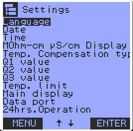 5.5 Main menu Settings Items Parameter settings for the system, display, and interval-mode Language German English Date Input of the