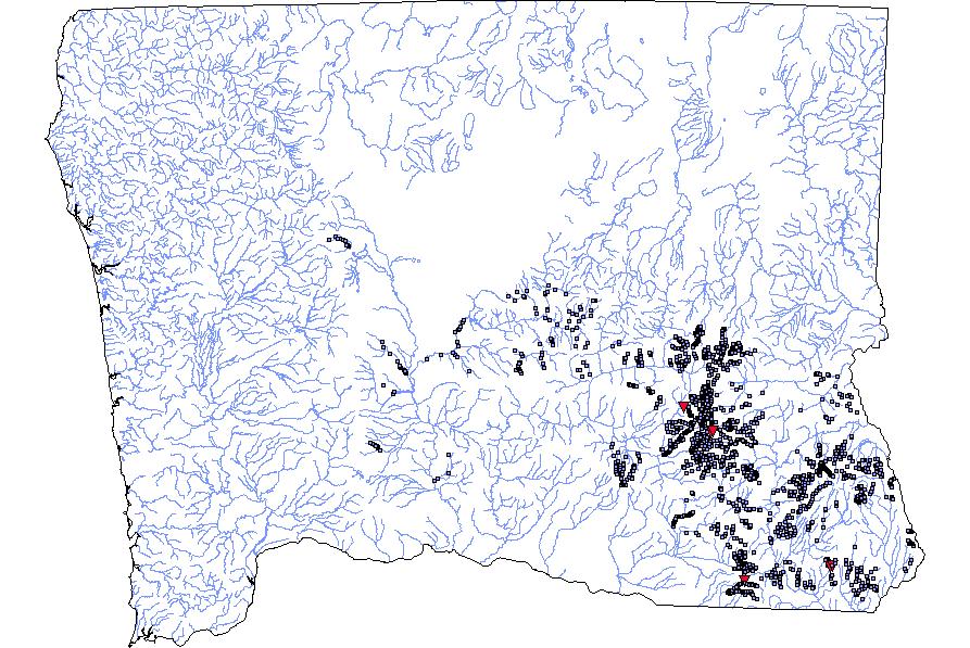 Figure 21. Observation records of lamprey in Northeast Oregon made during ODFW fish inventory surveys.