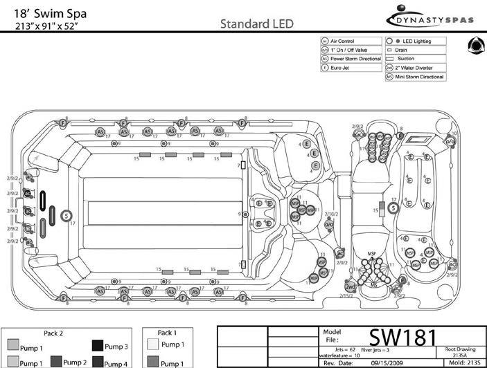18 SWIM SPA SCHEMATIC k-85 k-450 92 X 213 X 53 NOTICE: ELECTRICAL REQUIREMENTS: 2 (TWO) 60 AMP CIRCUITS THE X INDICATES