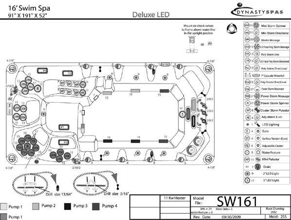 16 SWIM SPA SCHEMATIC k-85 93 X 191 X 53 NOTICE: ELECTRICAL REQUIREMENTS: 1 (ONE) 60 AMP CIRCUITS THE X INDICATES