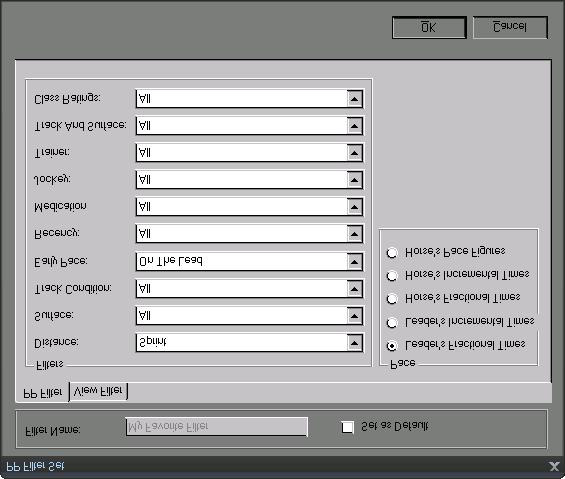Creating a PP Filter Set Select the Create PP Filter Set option form the Command Menu and the following window appears: The Create PP Filter Window From within this window, the user can set a variety