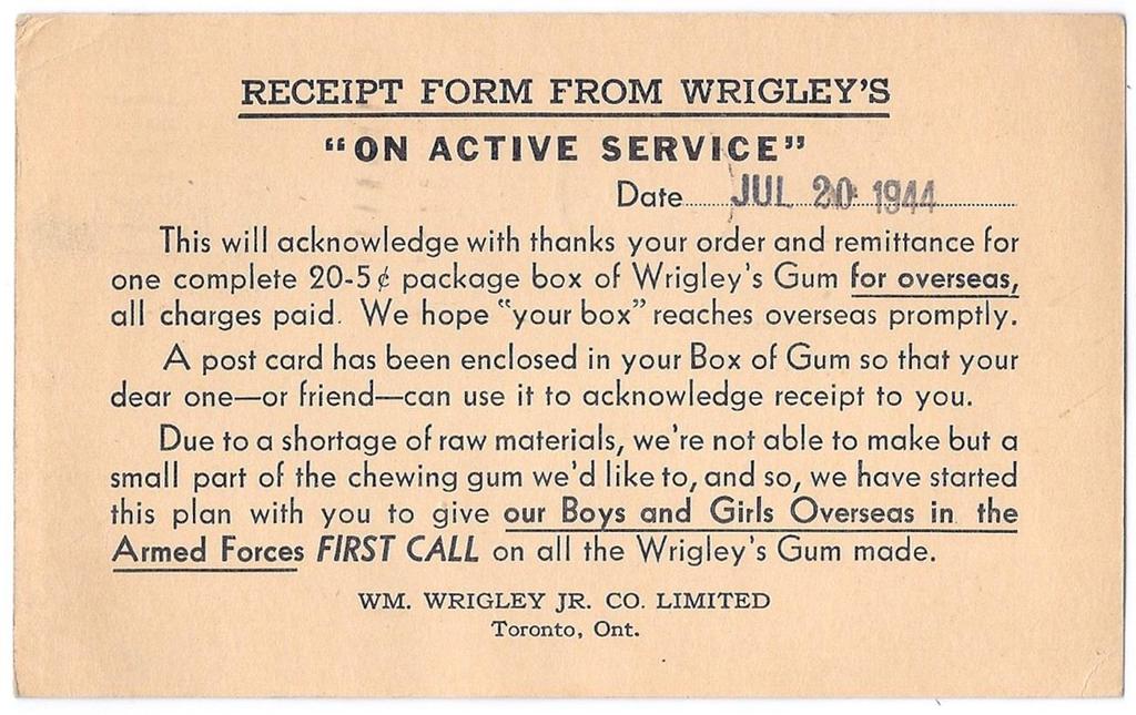Item 255-29 Chewing gum for soldiers 1944, 1