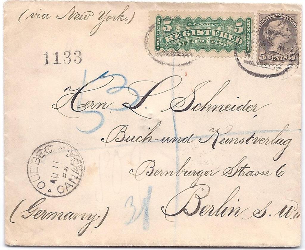 Item 255-16 10 UPU registered to Germany 1892, 5 SQ, 5 RLS