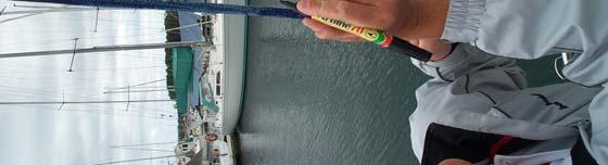 Use the scale or bucket to get the halyard to the same tension.