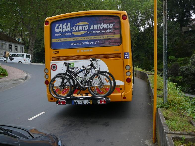 Find the best technical solution It was decided to transport bikes on the back of the bus with bike racks,