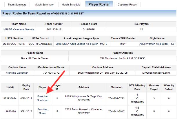 Player Roster If you are a captain of a league team you will have access to the team s player roster.