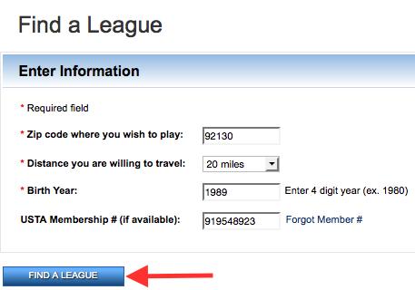 Find A League If a player wants to register for a league but does not have a team number, they can use the find a league feature to get more information on the league before registering.