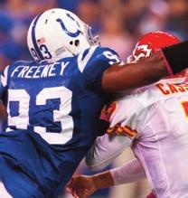 DEFENSIVE END DWIGHT FREENEY SACKING THE TOP Colts defensive end Dwight Freeney, now in his 10th season, is the team s all-time leader in sacks with 101.5.