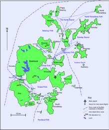 Shipping - Map of established regular shipping routes in Orkney waters Leisure there are numerous leisure activities conducted in local waters including pleasure sailing, diving, sea-angling,