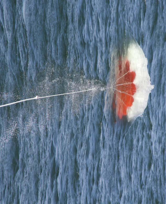 Stopping drogues typically have several cone elements pull out of the ocean s surface when it jumps from the water. In such instances, the stopping drogue loses much of its holding power.