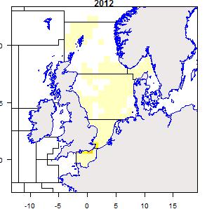 a) GN1 b) GT1 c) LL1 Figure 2.1-3 Distribution of North Sea, Skagerrak and Eastern Channel international fishing effort (EU) in hours fishing by ICES statistical rectangle.