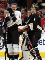 Perry: No, he s definitely smarter than that. Remember, I get to shoot the puck at him in practice. Who takes longer in the morning to get ready?