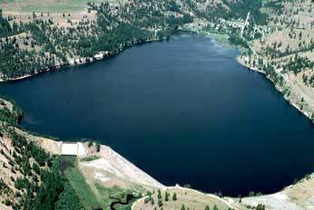 Figure 7: Aerial photo of Conconully Reservoir and Dam (lower left of picture)